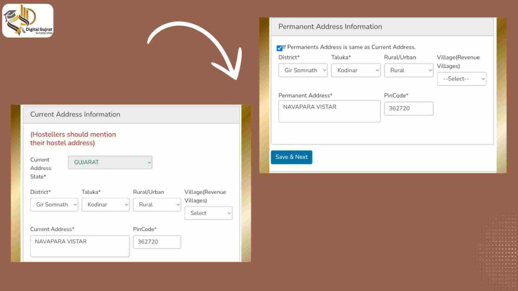 Address info Digital Gujarat Scholarship Form