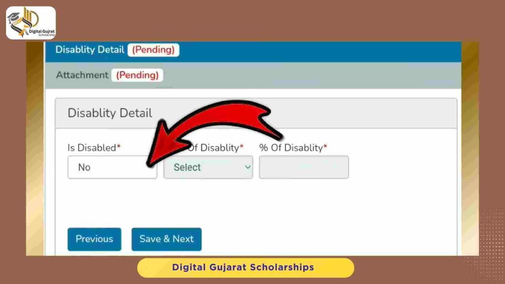 Disability detail Digital Gujarat Scholarship Portal Form submission