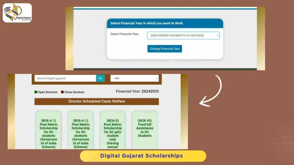 F.Y & digital Gujarat scholarship selection option