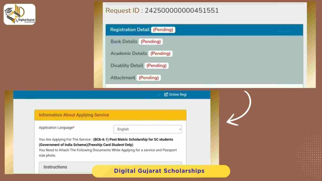 Form filling 1st step freeship card Digital Gujarat Scholarship Login