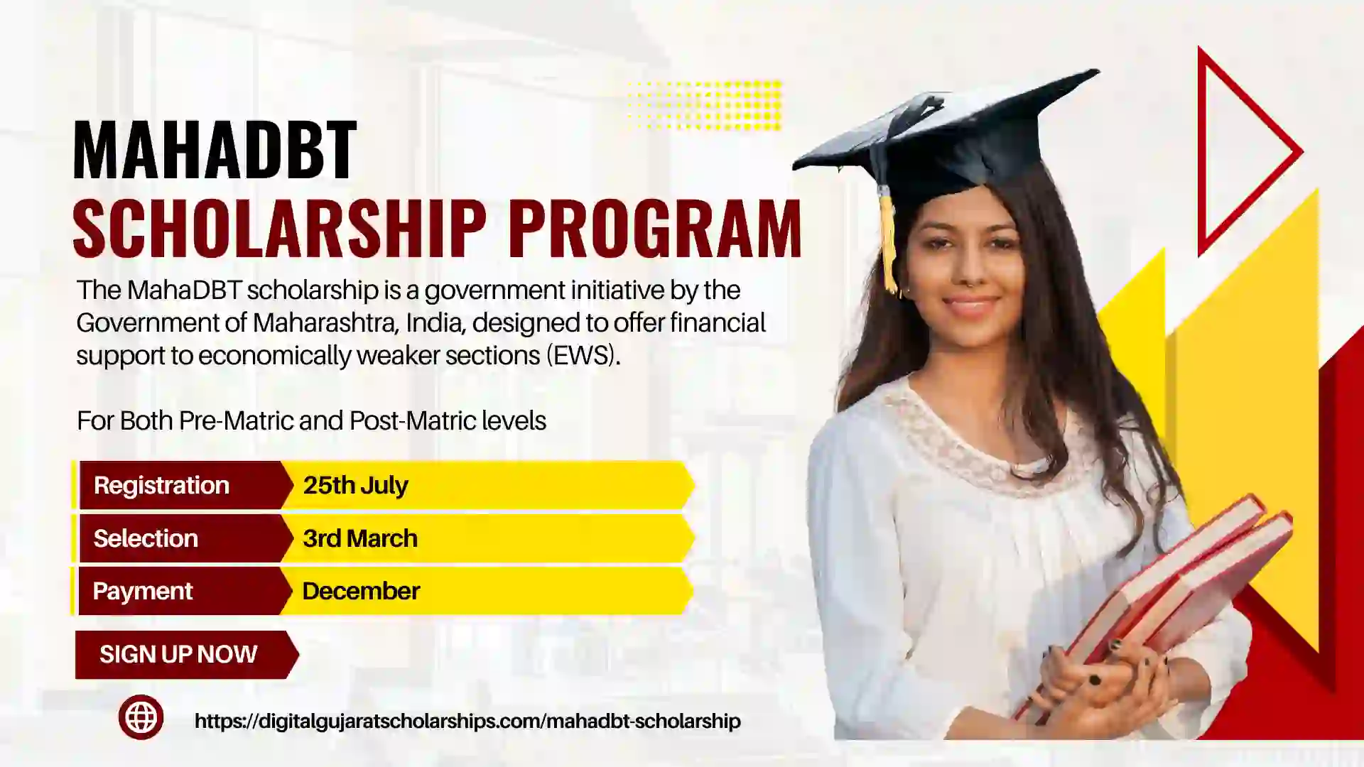 MahaDBT Scholarship program for post-matric and pre-matric levels submit online application
